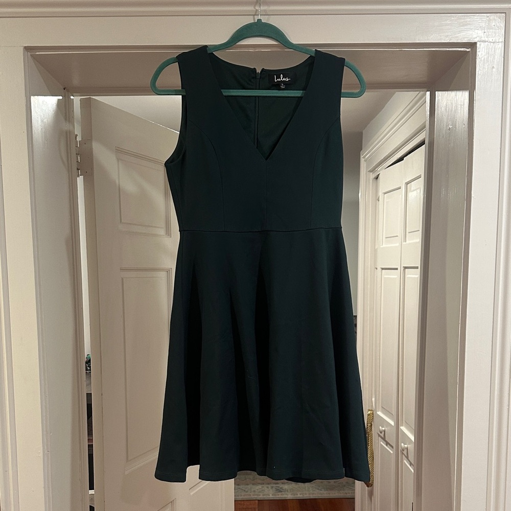 Lulu's Deep Green V-Neck Mini Dress